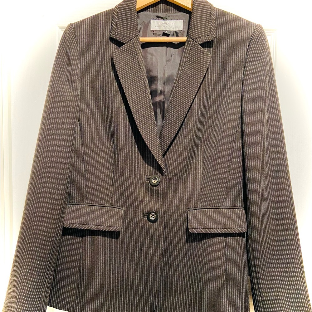 Tahari Dark Brown Pinstripe Women's Blazer